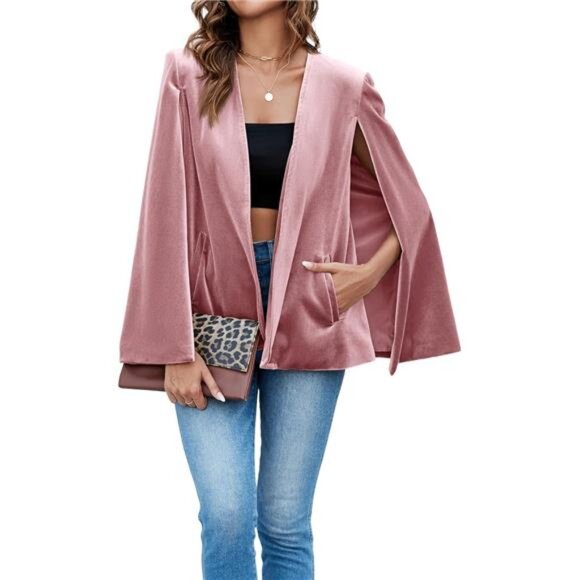 Women's Velvet Cape Blazer Jackets Casual Split Long Sleeve Open